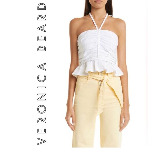 💕Veronica Beard Arienne Ruched Stretch Cotton Halter Top Size 2 - Picture 1 of 8
